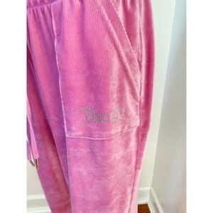 Juicy Couture Pink Velour‎ Wide Leg Track Pants Drawstring Y2K Lounge Joggers L